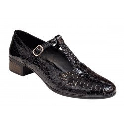 Pantofi dama cu bareta pentru dans - Model Negru din piele naturala Croco STD23CRN