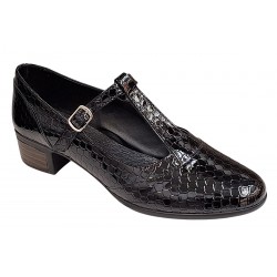 Pantofi dama cu bareta pentru dans - Model Negru din piele naturala Croco STD23CRN
