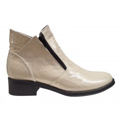 Ghete dama casual din piele naturala Nataly Croco Bej