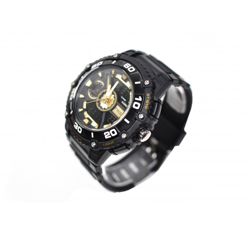 Ceas de mana barbati sport Q&Q Dual Time, cu sistem digital si analog negru cu auriu - TA9034 Ceas de mana barbati sport Q&Q Dual Time, cu sistem digital si analog negru cu auriu - TA9034