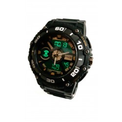 Ceas de mana barbati sport Q&Q Dual Time, cu sistem digital si analog negru cu auriu - TA9034