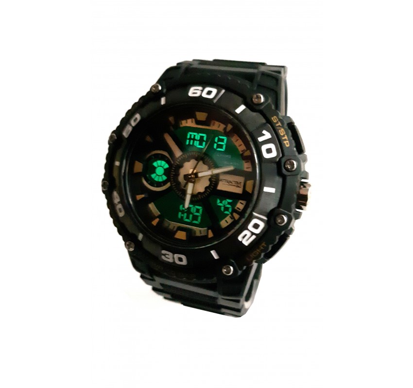 Ceas de mana barbati sport Q&Q Dual Time, cu sistem digital si analog negru cu auriu - TA9034