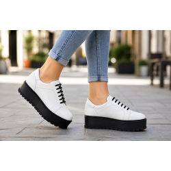 Marimea 37 Pantofi dama casual albi din piele naturala - Un plus stabil de inaltime