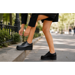 Marimea 39 Pantofi dama negri din piele naturala, moderni inalti, stabili si comozi TCC4N