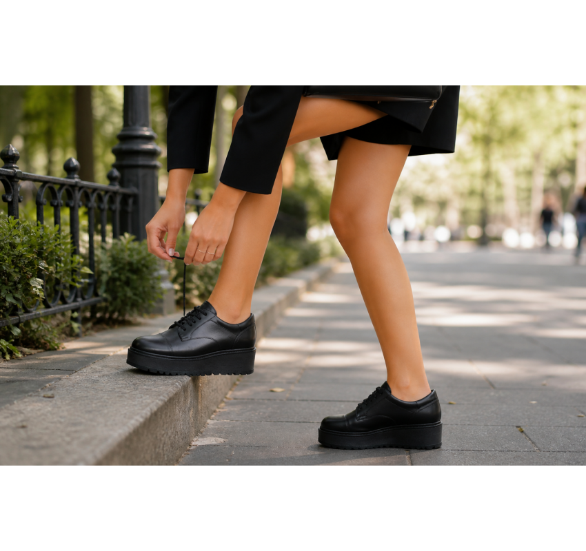 Marimea 39 Pantofi dama negri din piele naturala, moderni inalti, stabili si comozi TCC4N