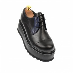 Pantofi dama casual cu platforme de 4 cm, negru cu albastru - TCC4NA