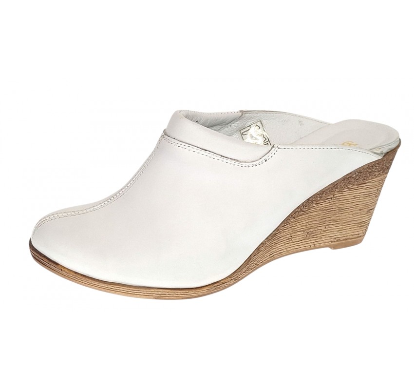 Saboti dama albi din piele naturala, platforme de 7 cm - TEA18ALB