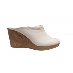 Saboti dama albi din piele naturala, platforme de 7 cm - TEA19ALB
