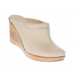 Saboti dama bej din piele naturala crem cu platforme de 7 cm - TEA19CREM