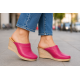 Saboti damă fucsia din piele naturală, cu talpă tip pană culoare vibrantă, confort și stil feminin