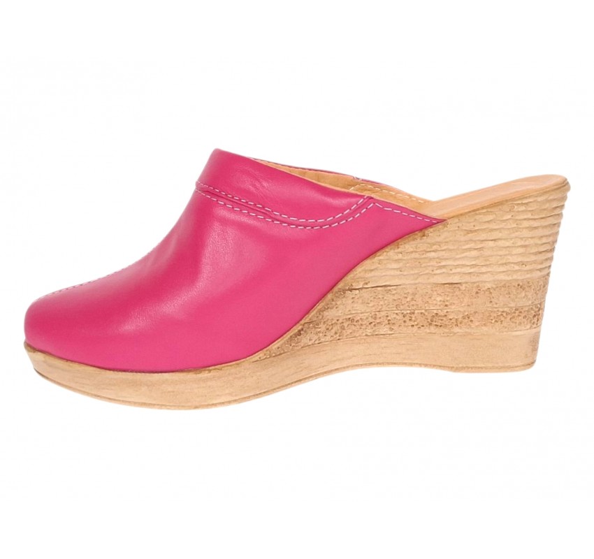 Saboti damă fucsia din piele naturală, cu talpă tip pană culoare vibrantă, confort și stil feminin