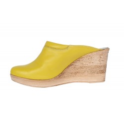 Saboti dama galben din piele naturala, platforme de 7 cm - TEA19GB