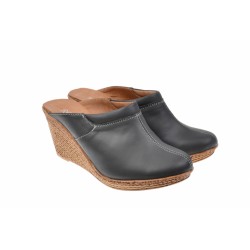 Saboti dama gri din piele naturala cu platforme de 7 cm - TEA19GRI
