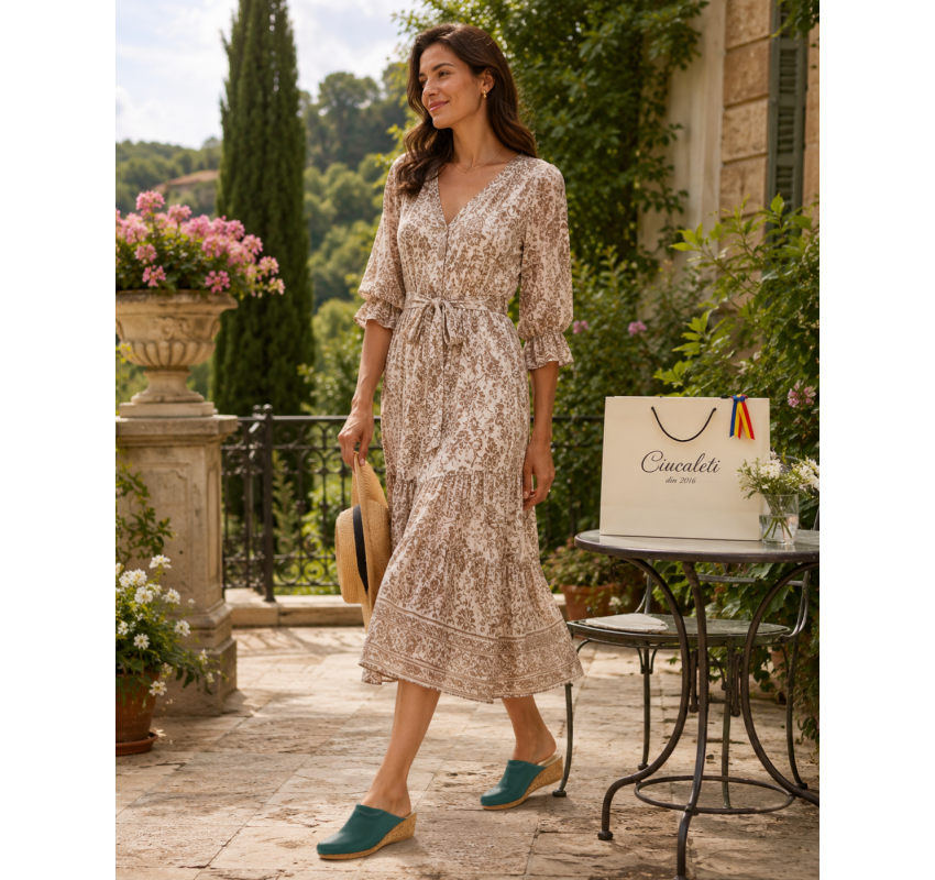 Saboti damă verzi din piele naturală, cu talpă tip pană și design slip-on comod – TEA5V