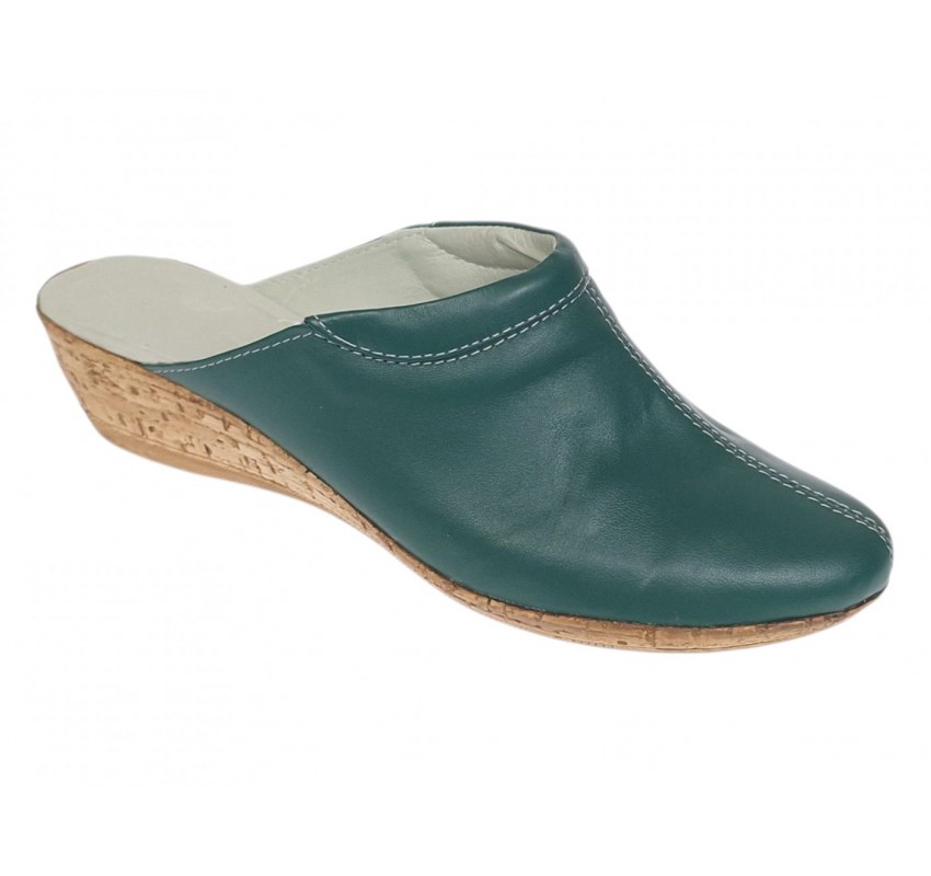 Saboti damă verzi din piele naturală, cu talpă tip pană și design slip-on comod – TEA5V