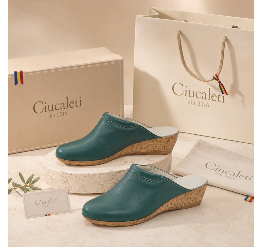 Saboti damă verzi din piele naturală, cu talpă tip pană și design slip-on comod – TEA5V