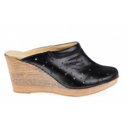 Saboti dama de vara, negri, din piele naturala box cu perforatii - TEAN