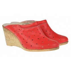 Saboti dama rosii de vara din piele naturala cu perforatii - Cod TEAROSU