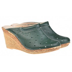 Saboti de vara, din piele naturala, cu perforatii - Cod TEAVERDE