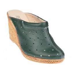 Saboti de vara, din piele naturala, cu perforatii - Cod TEAVERDE