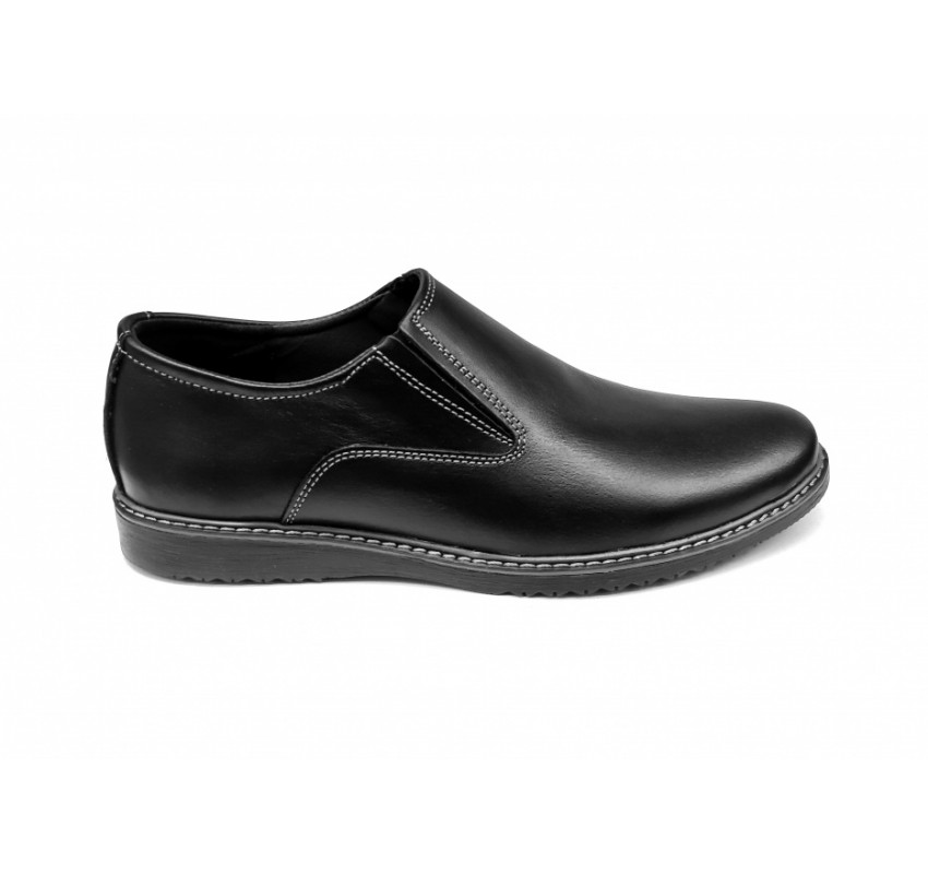 Pantofi barbati casual, din piele naturala, Negru cu elastic - CIUCALETI SHOES - TENBOXMARIOEN