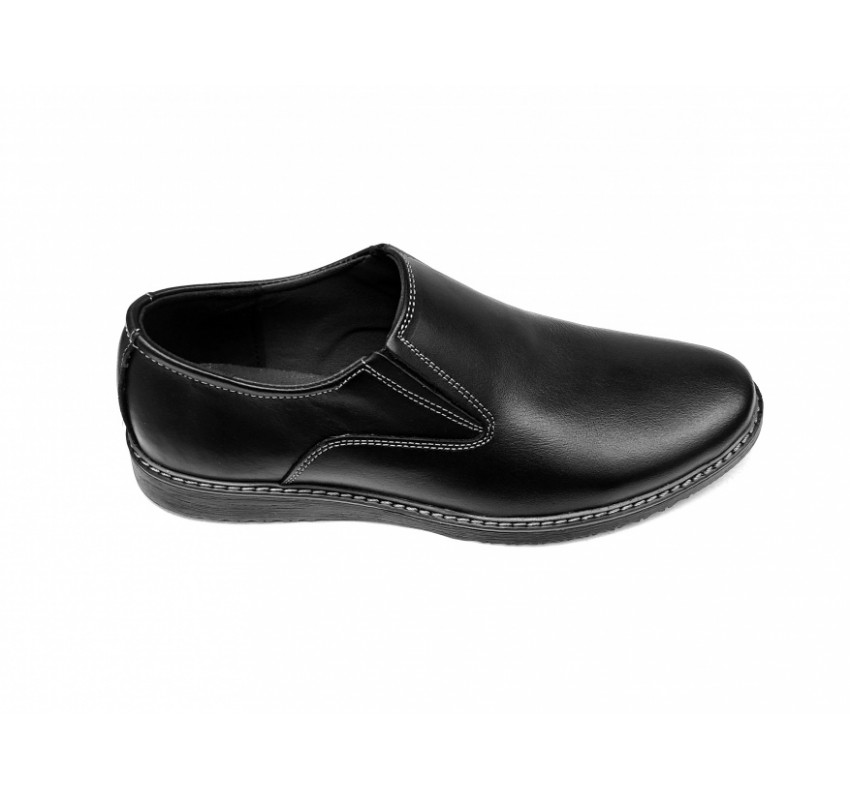 Pantofi barbati casual, din piele naturala, Negru cu elastic - CIUCALETI SHOES - TENBOXMARIOEN