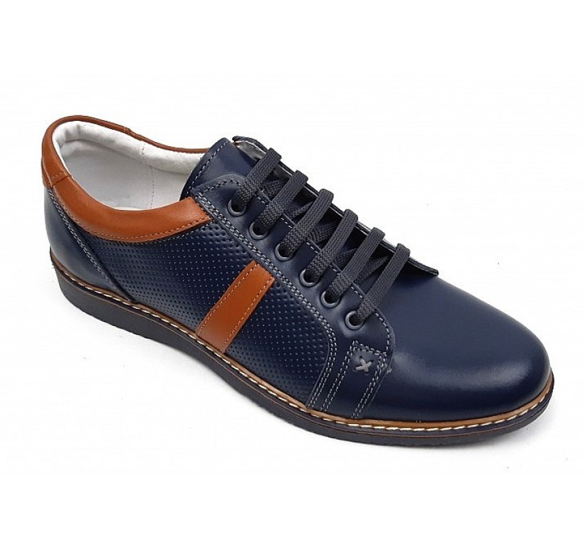 Pantofi barbati casual din piele naturala, bleumarin, TENMARIOBLM