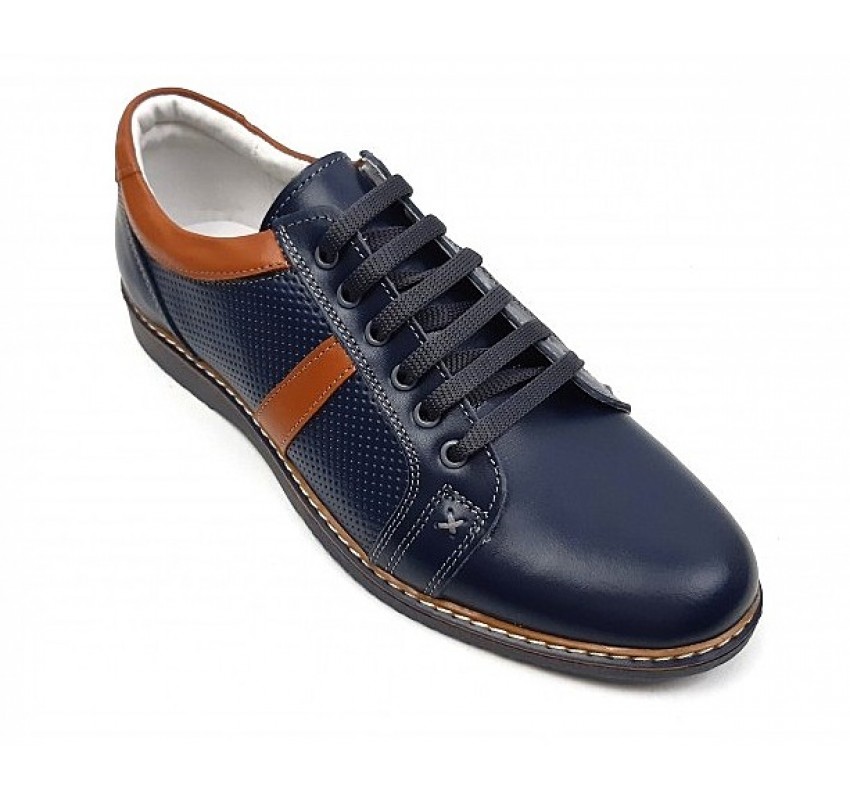 Pantofi barbati casual din piele naturala, bleumarin, TENMARIOBLM