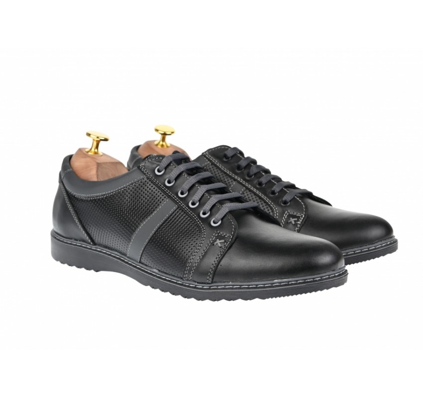 Pantofi barbati, casual- sport, din piele naturala neagra - TENMARIONEGRU