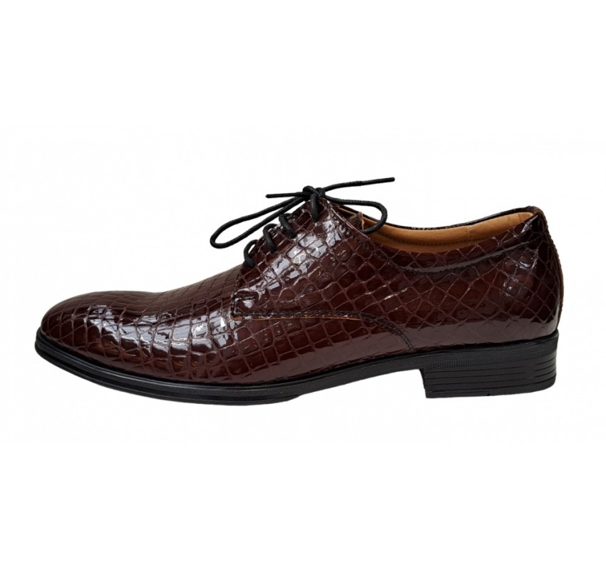 Pantofi barbati office, eleganti din piele naturala, Croco, maro, LAC, TEST64CRML