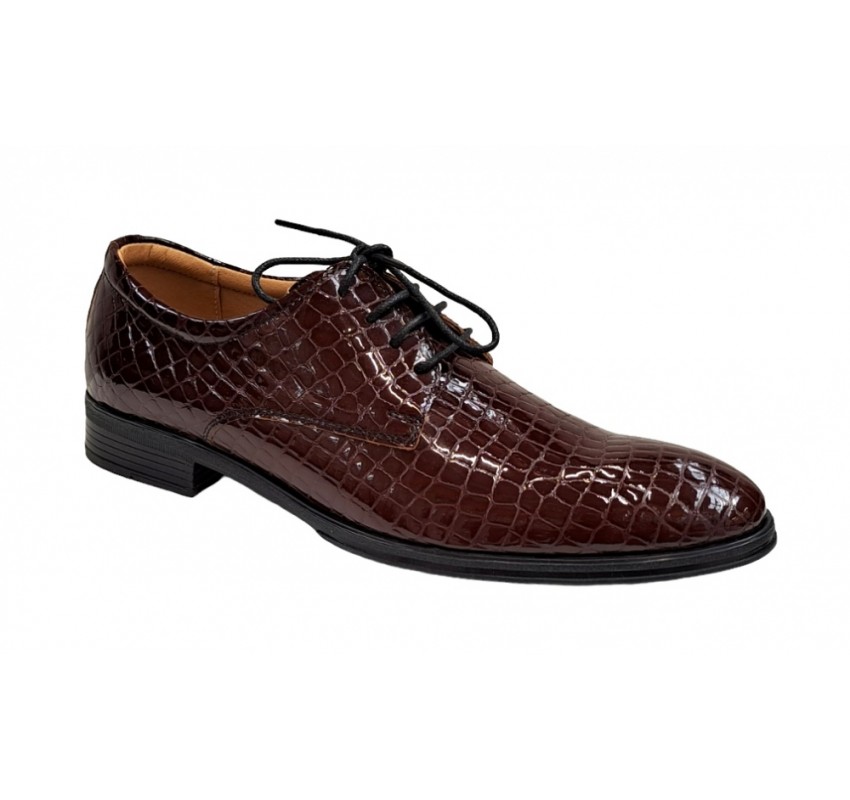 Pantofi barbati office, eleganti din piele naturala, Croco, maro, LAC, TEST64CRML