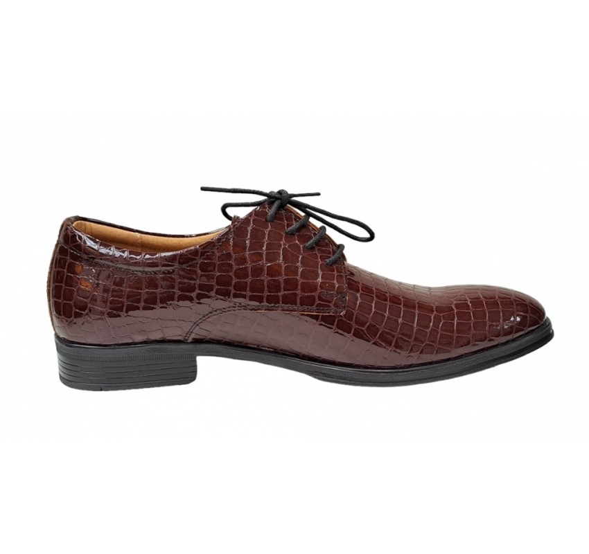 Pantofi barbati office, eleganti din piele naturala, Croco, maro, LAC, TEST64CRML