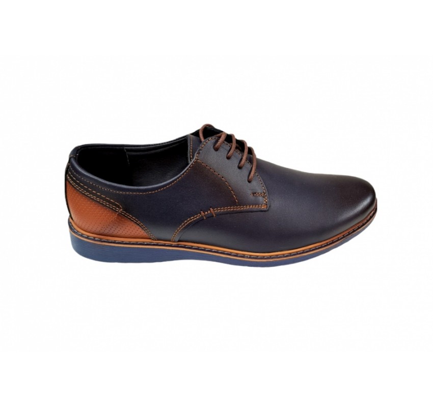 Pantofi barbati casual din piele naturala bleumarin cu maro, CIUCALETI SHOES