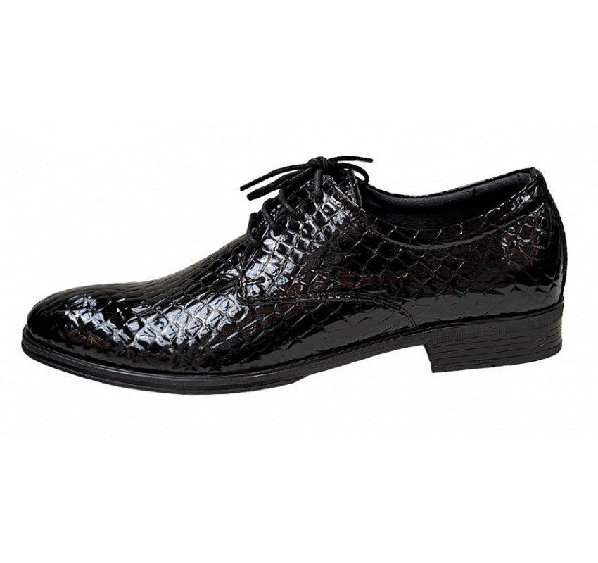 Pantofi barbati office, eleganti  din piele naturala, Croco, Negri Lac, TEST819NC