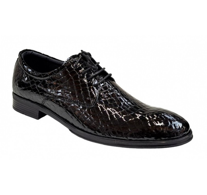 Pantofi barbati office, eleganti  din piele naturala, Croco, Negri Lac, TEST819NC