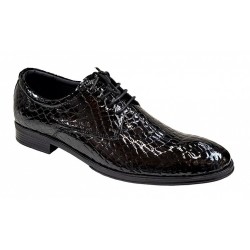 Pantofi barbati office, eleganti  din piele naturala, Croco, Negri Lac, TEST819NC