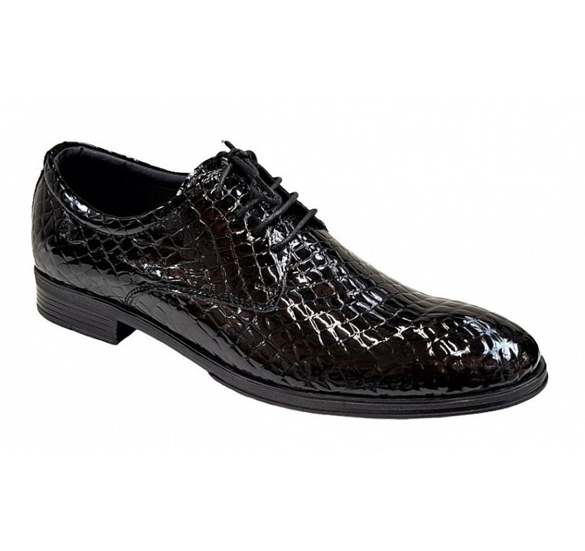 Pantofi barbati office, eleganti  din piele naturala, Croco, Negri Lac, TEST819NC