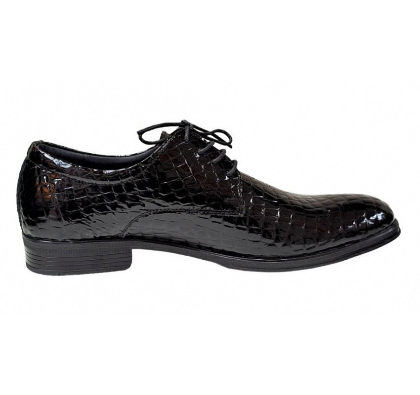 Pantofi barbati office, eleganti  din piele naturala, Croco, Negri Lac, TEST819NC