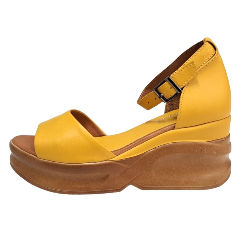 Marime 39 Sandale dama galbene din piele naturala platforme de 7cm TRK22G