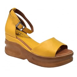 Marime 39 Sandale dama galbene din piele naturala platforme de 7cm TRK22G