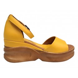 Marime 39 Sandale dama galbene din piele naturala platforme de 7cm TRK22G