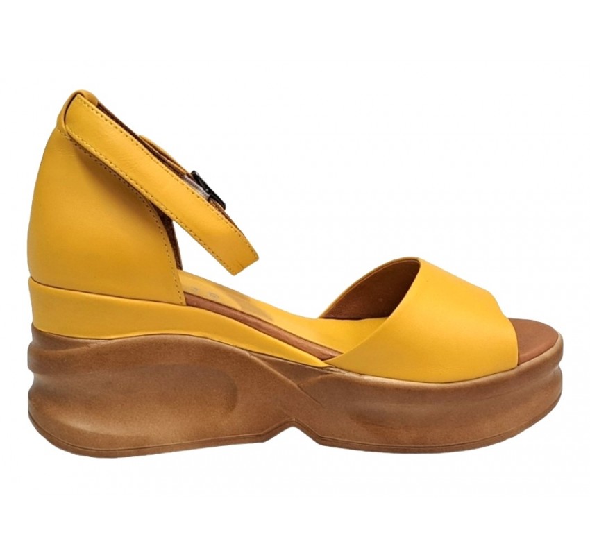 Marime 39 Sandale dama galbene din piele naturala platforme de 7cm TRK22G