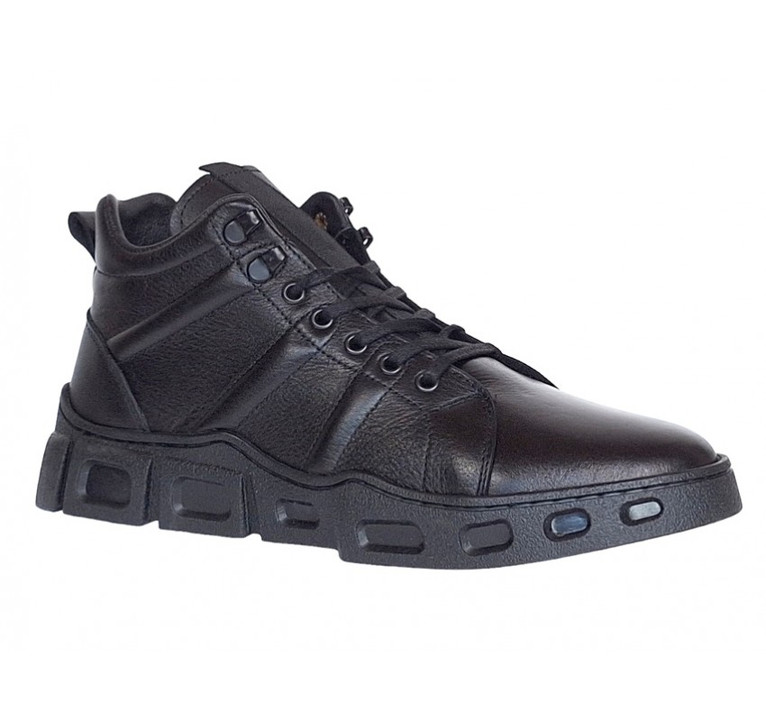 Ghete barbati casual din piele naturala (imblanite) Negru VIK851N