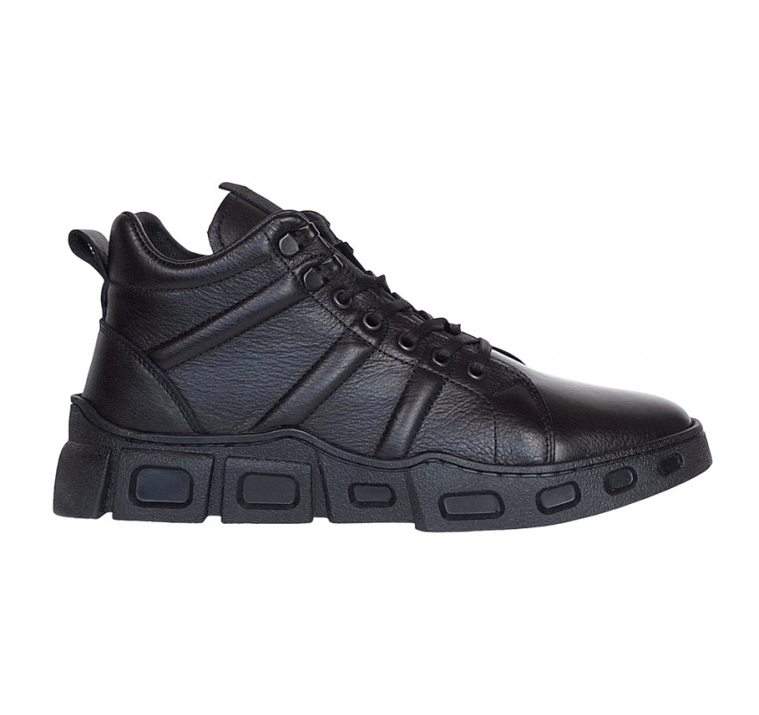 Ghete barbati casual din piele naturala (imblanite) Negru VIK851N