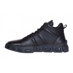 Ghete barbati casual din piele naturala (imblanite) Negru VIK851N