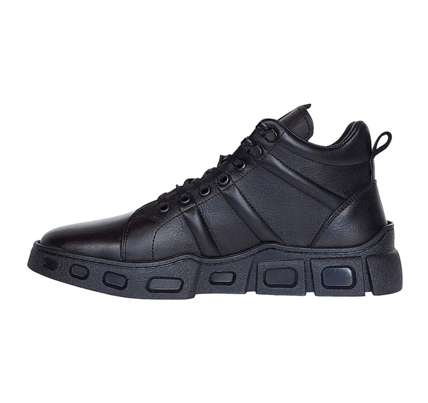 Ghete barbati casual din piele naturala (imblanite) Negru VIK851N