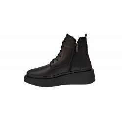 Ghete dama casual, din piele naturala, cu siret si fermoar, imblanite, Negru - VIK988N
