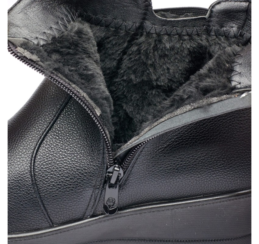 Ghete dama din piele eco cu fermoar imblanite Negru  W33-8N