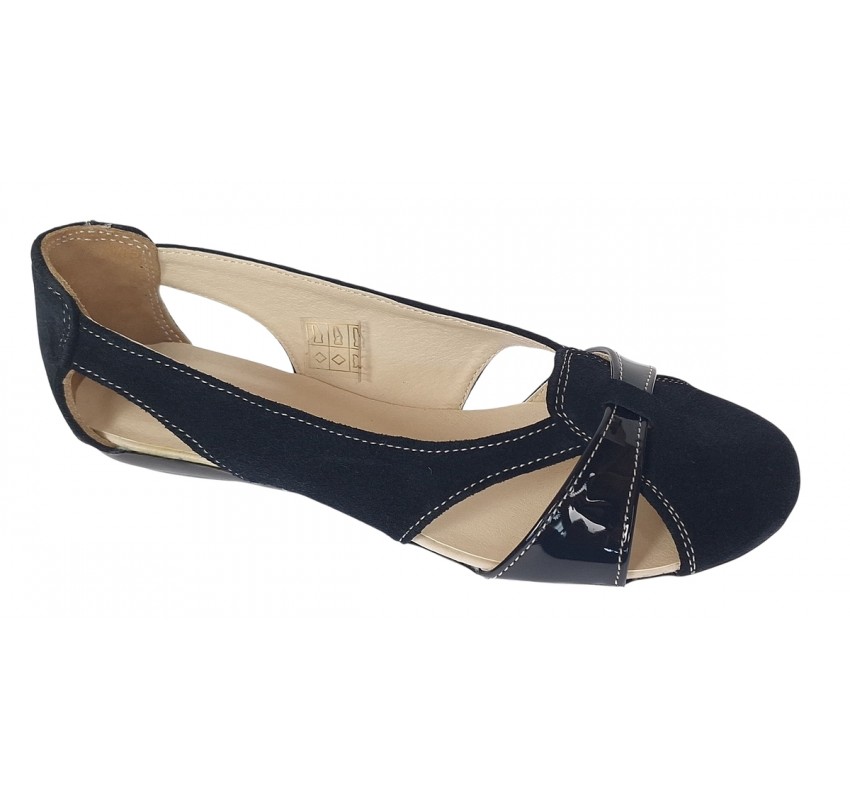 Balerini dama casual din piele naturala intoarsa de culoare neagra - ZENALNV
