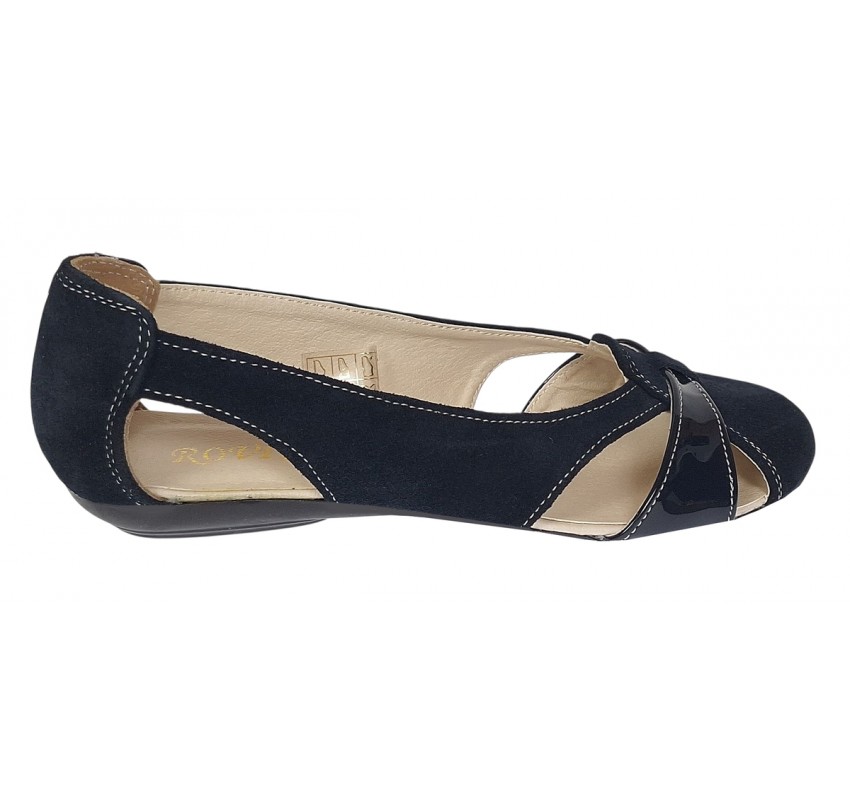 Balerini dama casual din piele naturala intoarsa de culoare neagra - ZENALNV